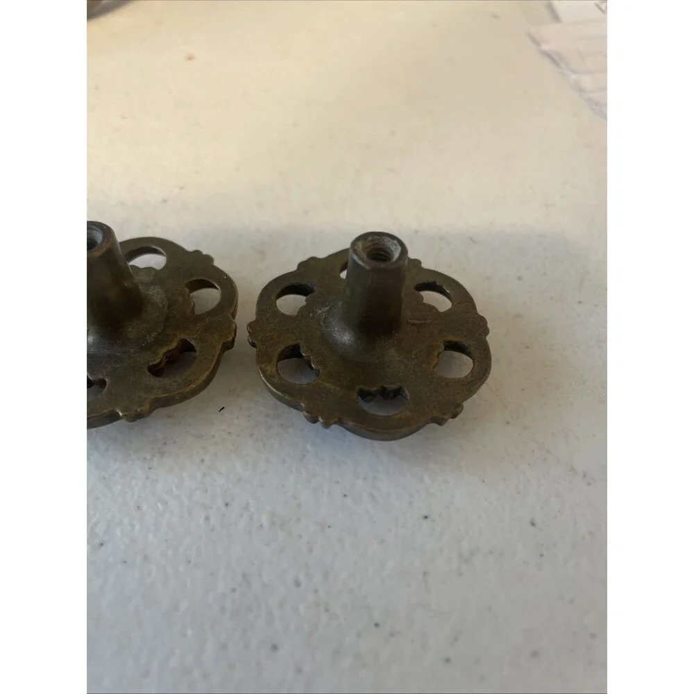 Vintage Ornate Brass Floral Cabinet Knobs Pair 1.5 Inches Pierced Filigree